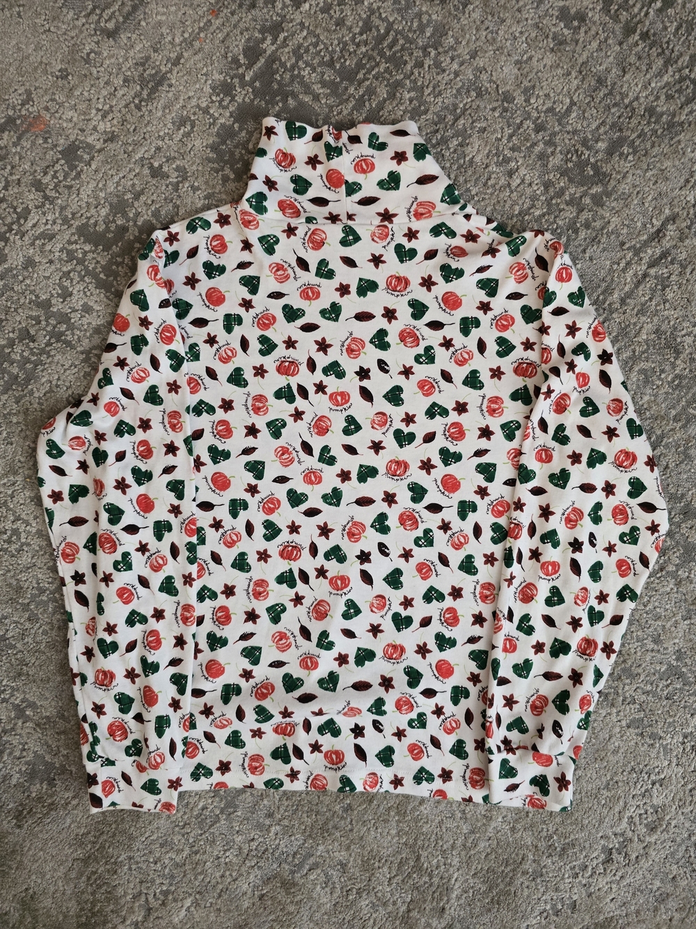 Basic Editions White Top with Red Pumpkin & Green Leaf Print